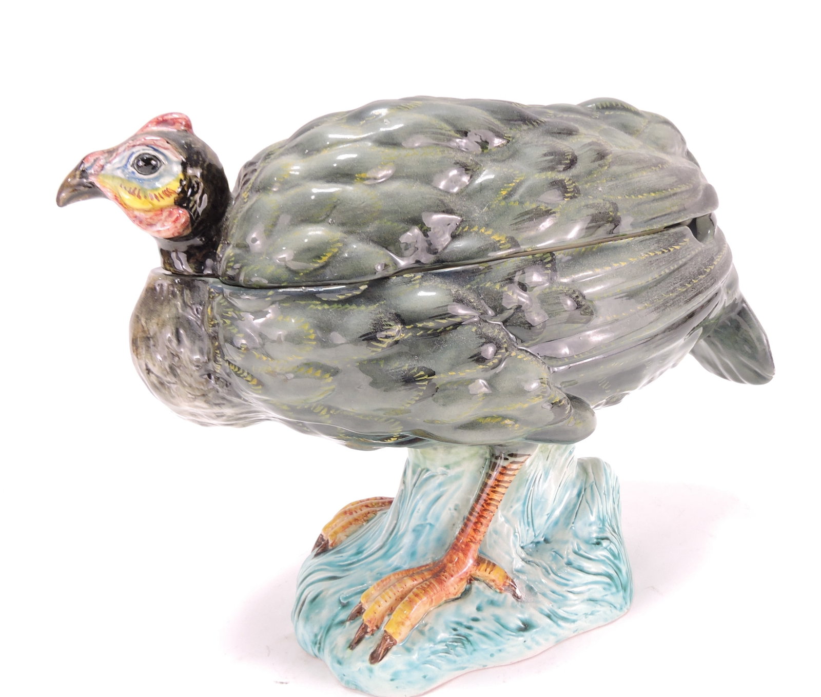Large majolica style turkey tureen, (1 of 2)