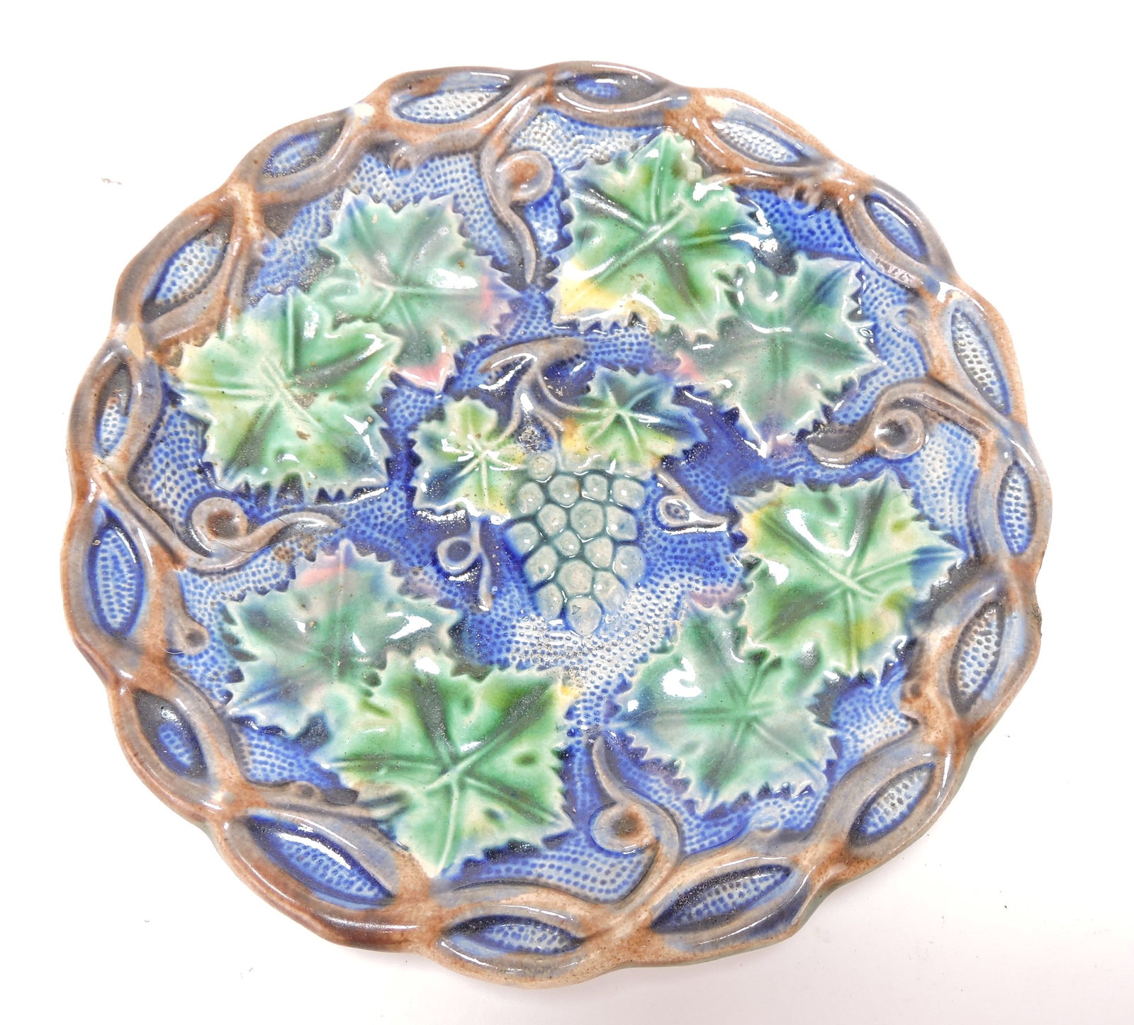 Etruscan majolica rare cobalt 6" grape (1 of 1)