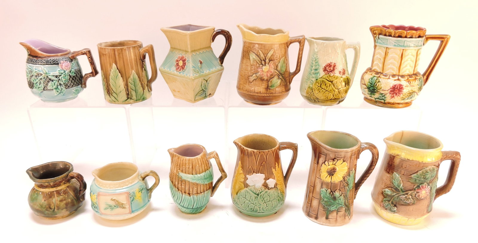 Majolica lot of 12 creamers/pitchers, (1 of 1)