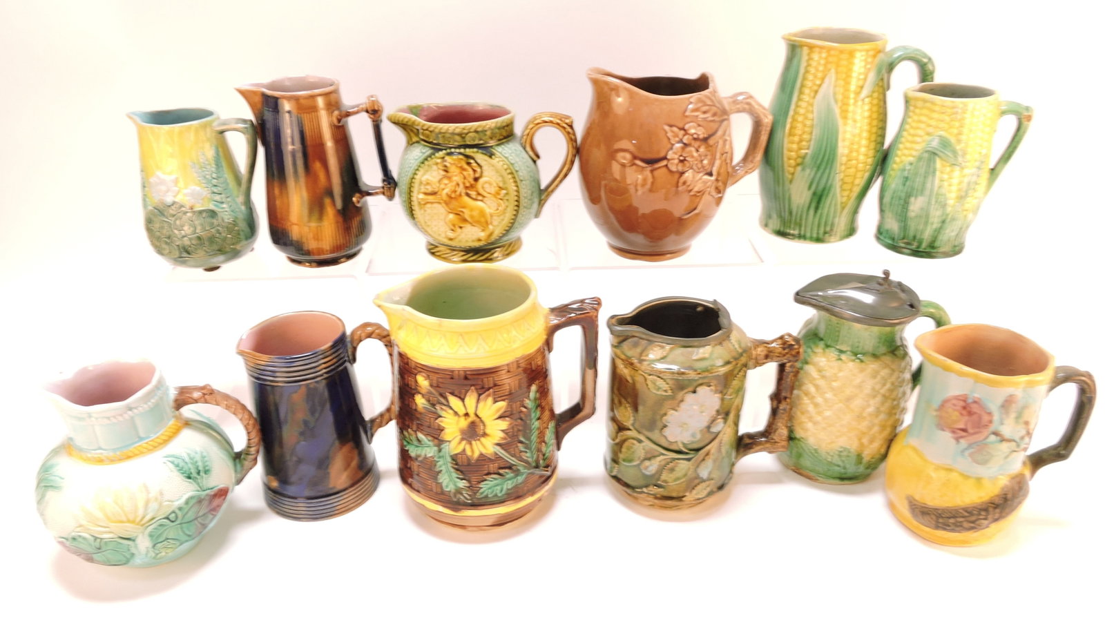 Majolica lot of 12 pitchers, 4 1/2" to (1 of 1)