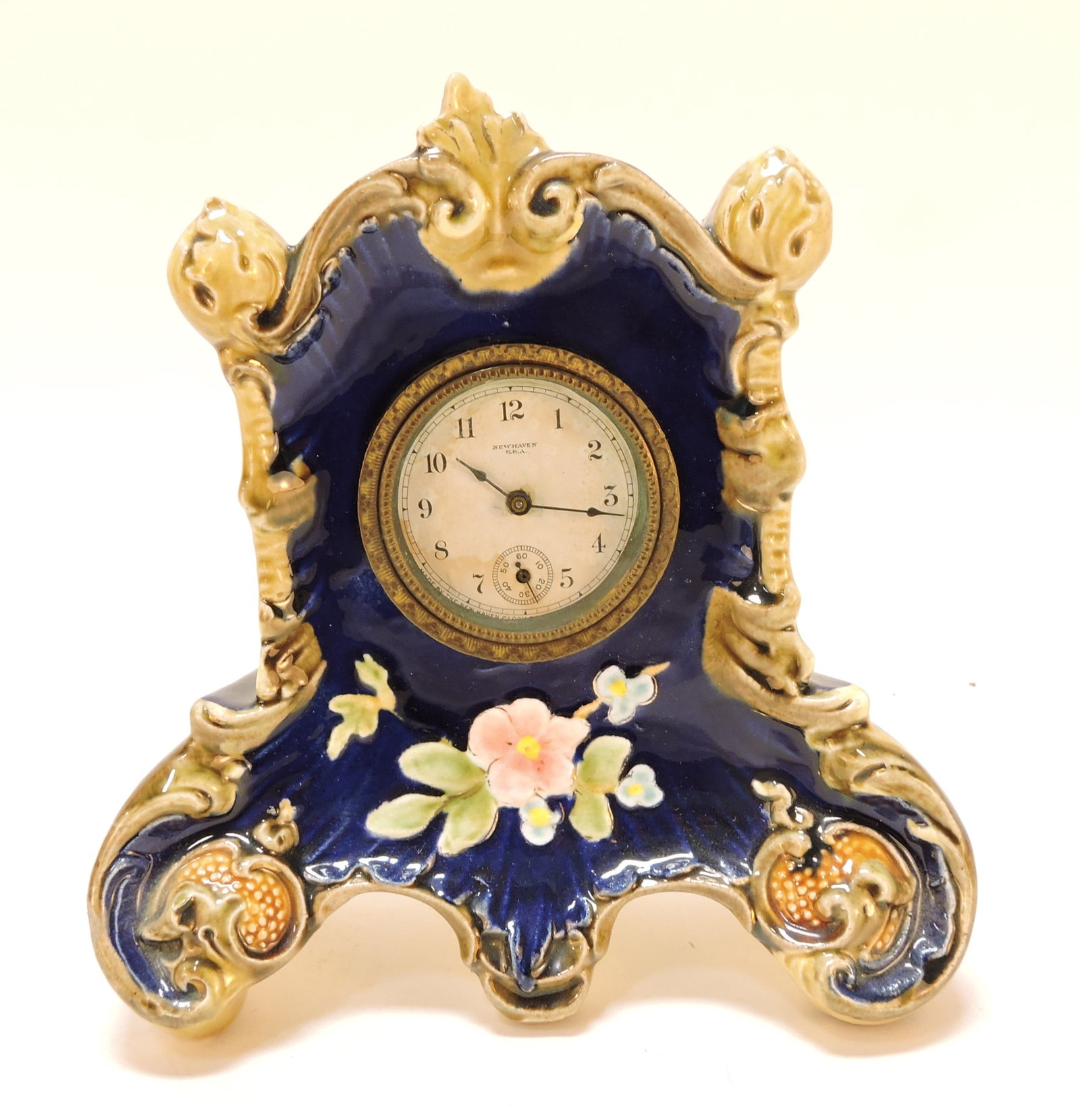 Majolica clock, 7", New Haven works (1 of 1)