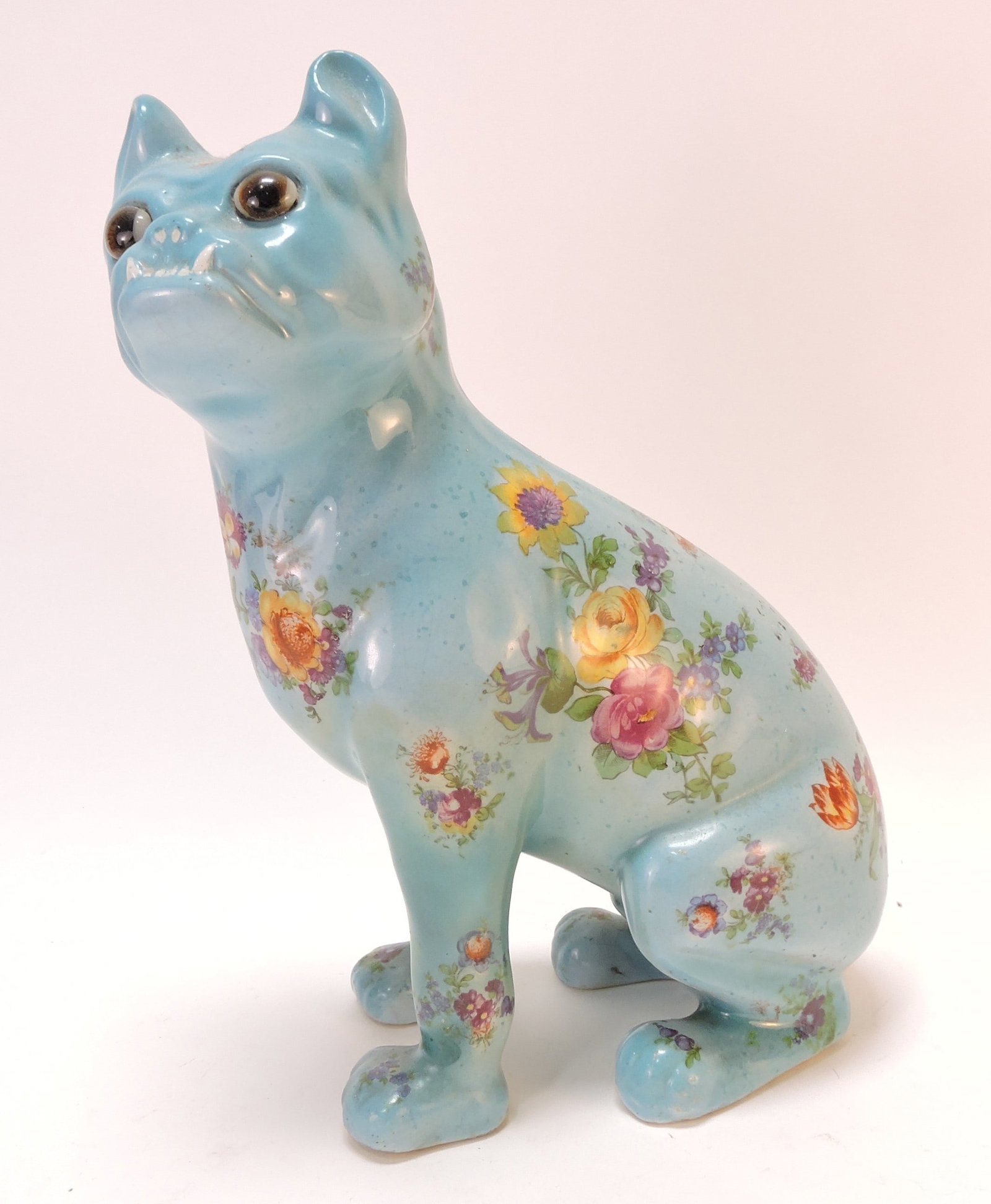 Galle style ceramic figure of a dog: with floral decor, 12"