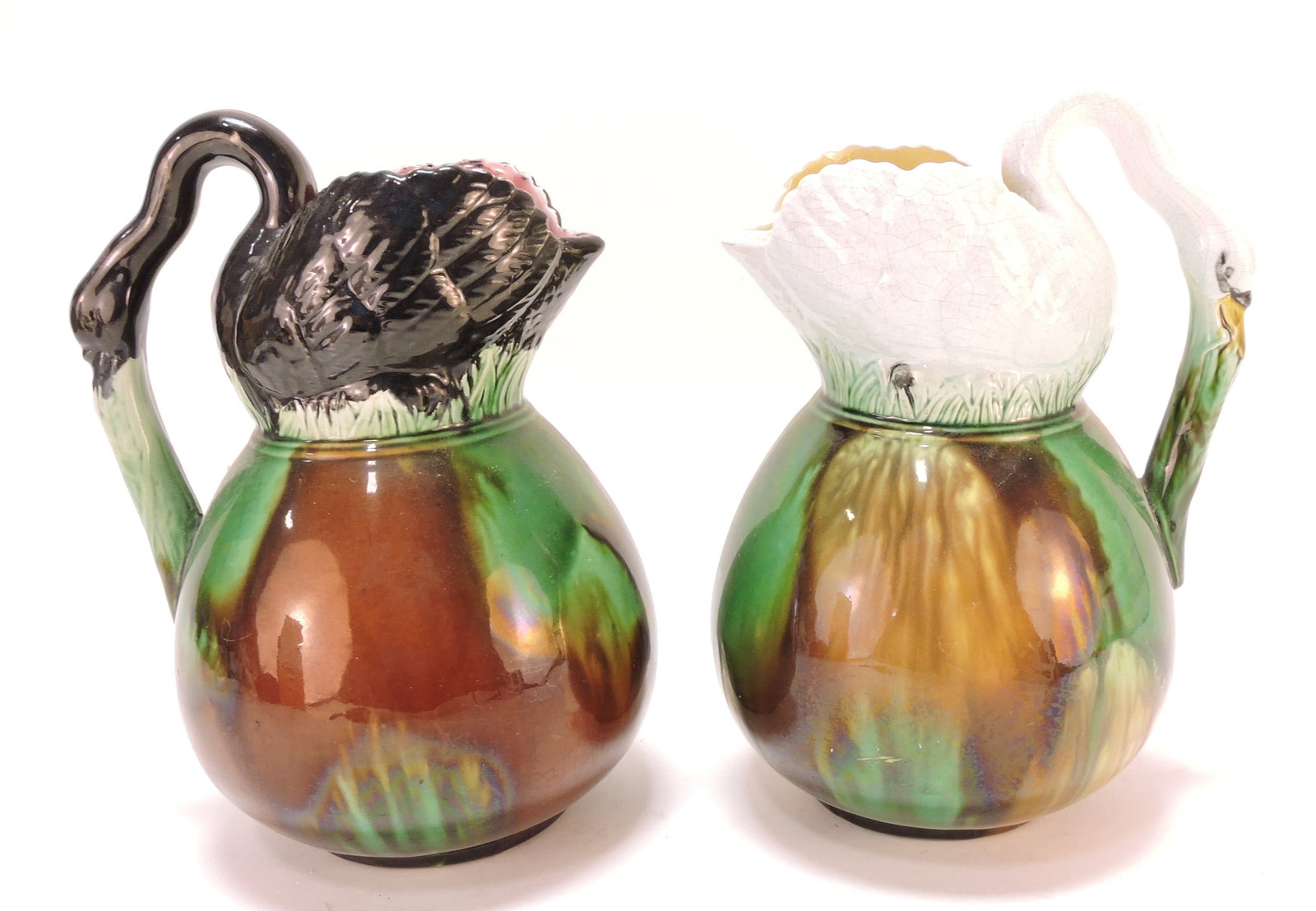 Majolica pair of mottled pitchers with (1 of 1)