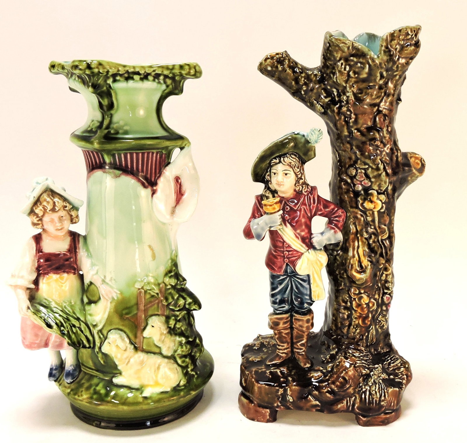 Majolica lot of 2 figural vases, (1 of 1)