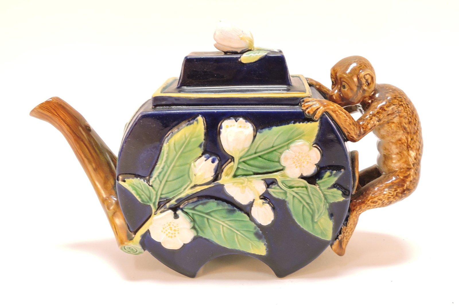 George Jones majolica cobalt monkey (1 of 2)