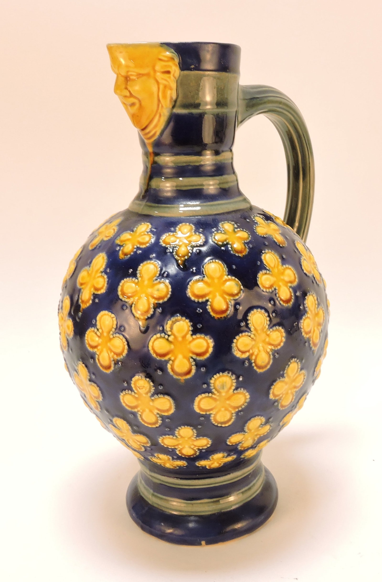 Minton majolica Doric jug, 11": .