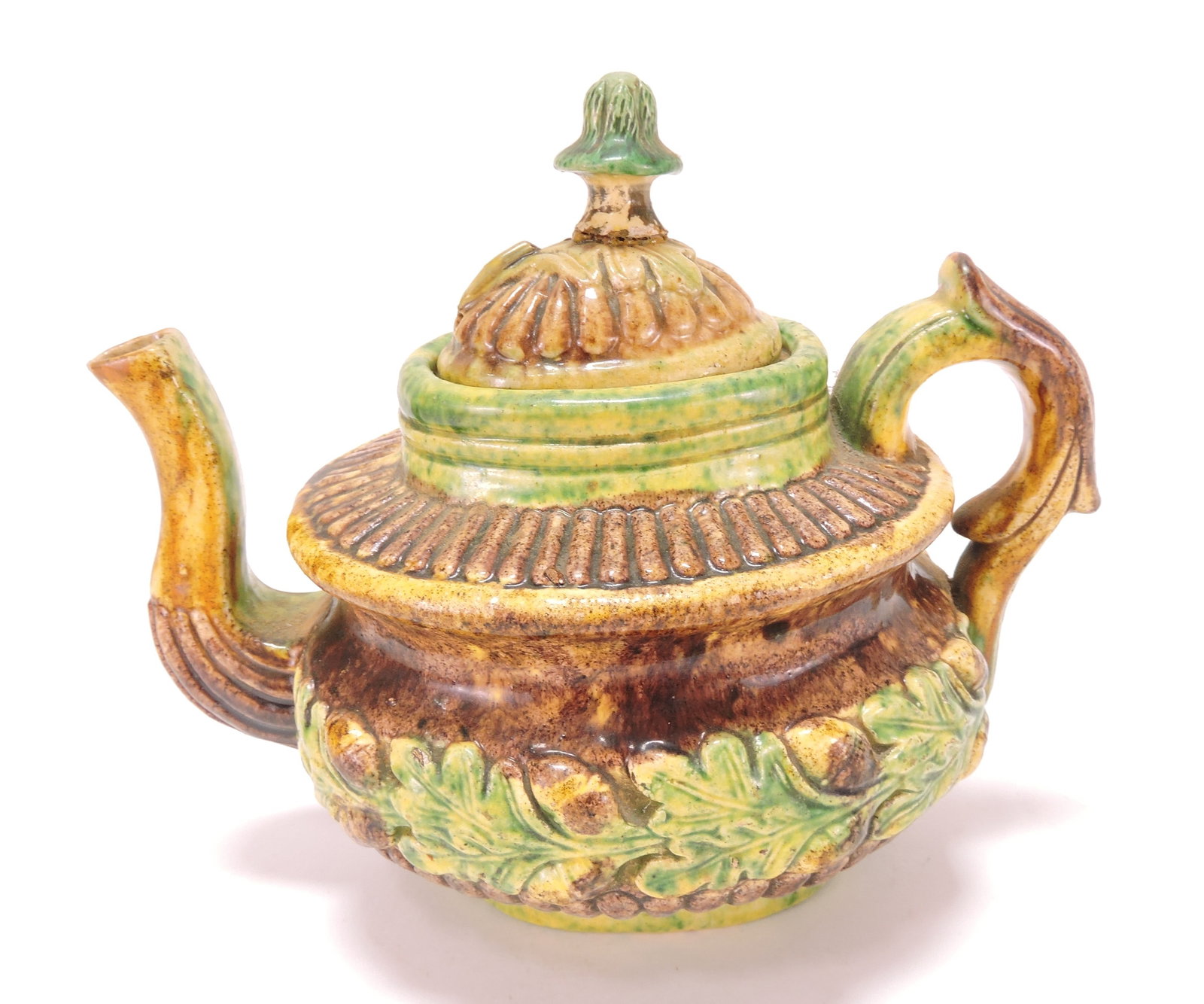 Palissy style majolica teapot, 6 1/2": .