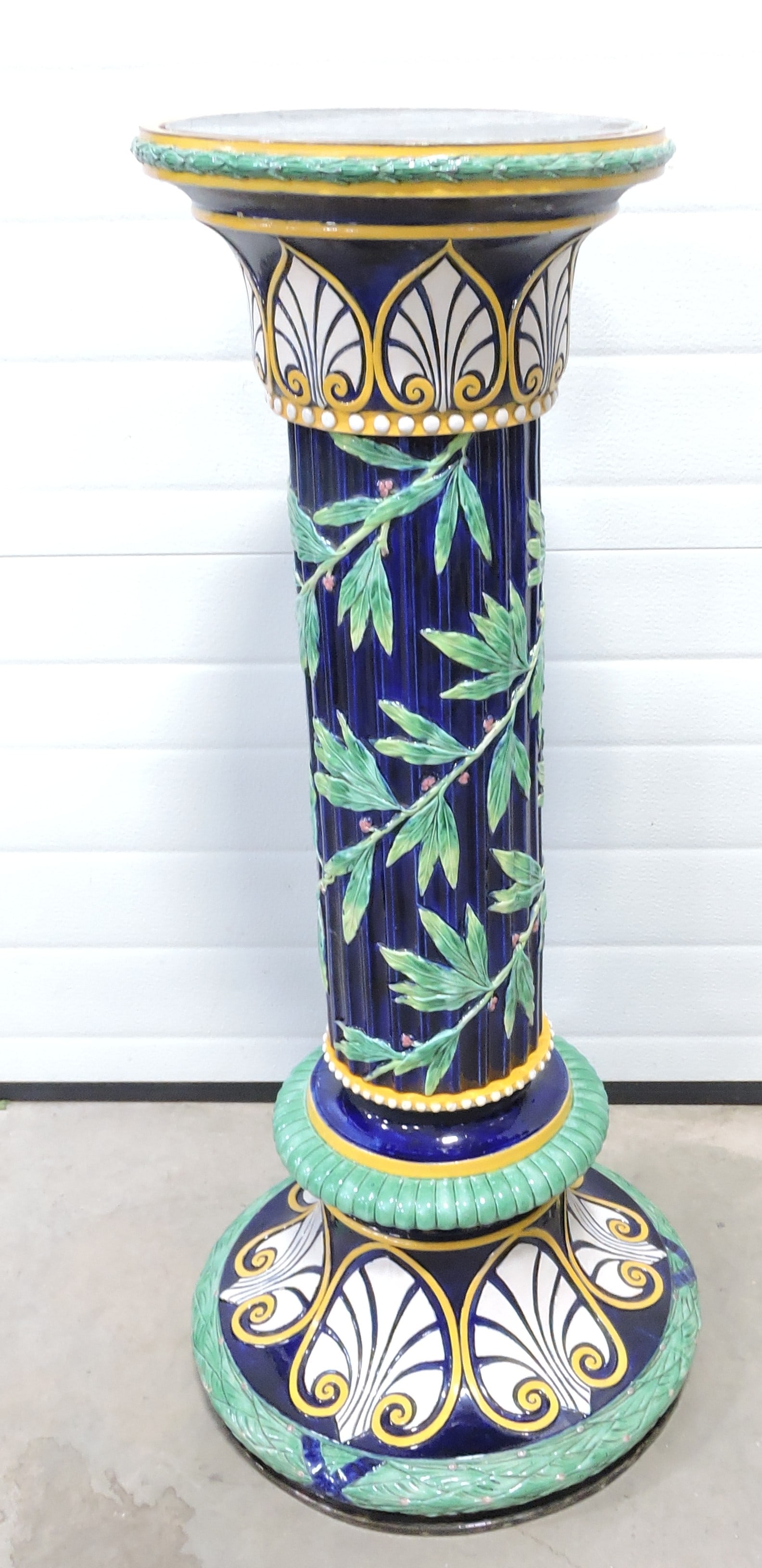 George Jones majolica cobalt pedestal,: 35 1/2"