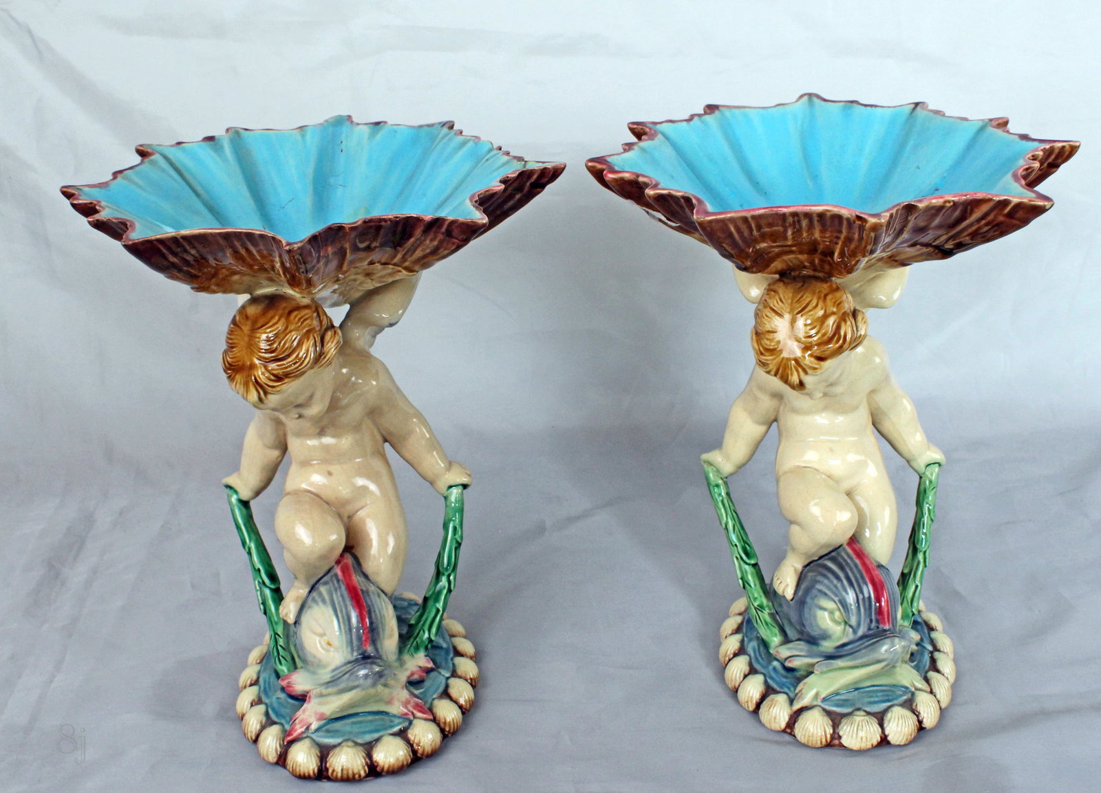 Pair of Minton majolica dolphin and (1 of 5)