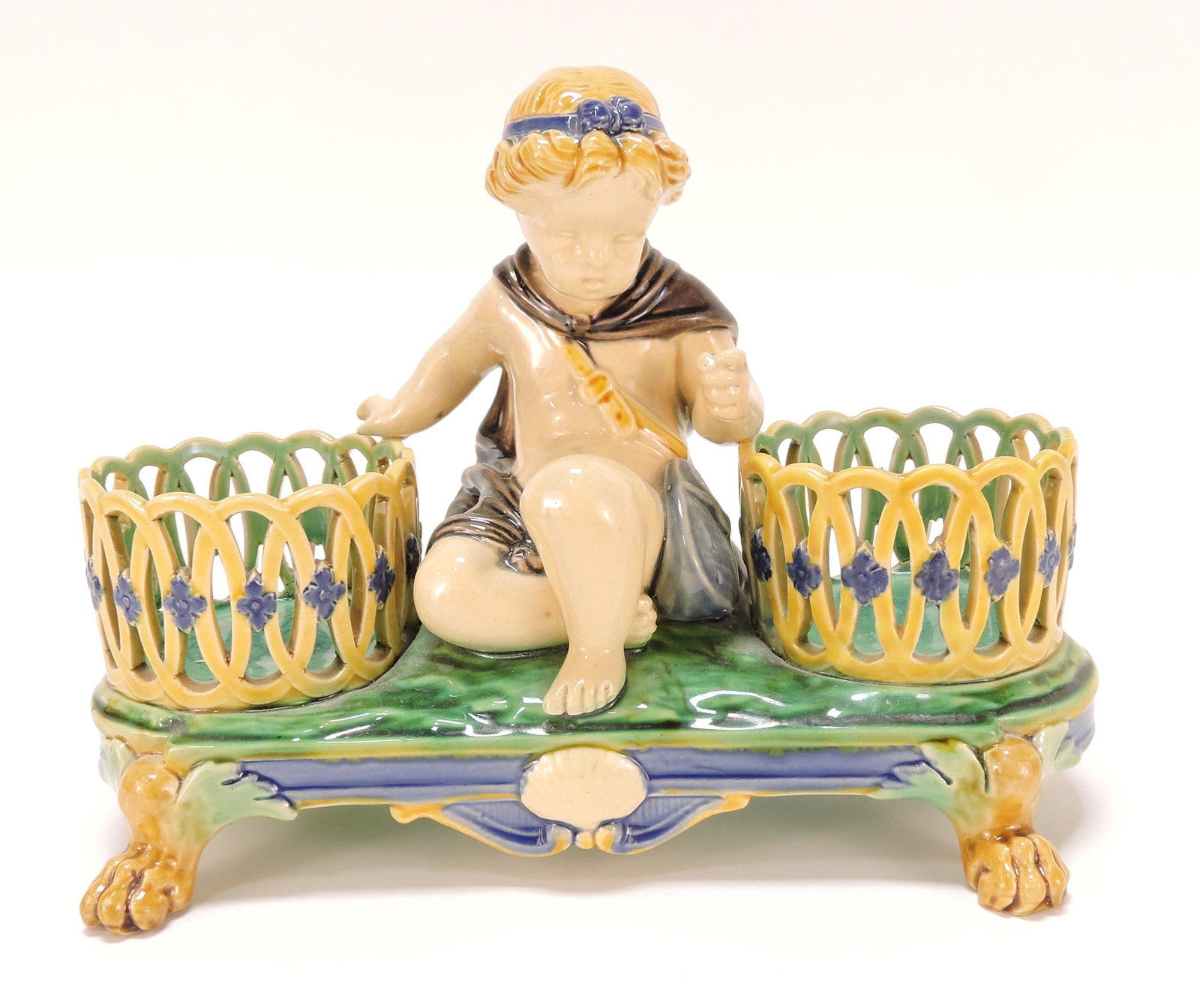 Minton majolica two part condiment (1 of 2)