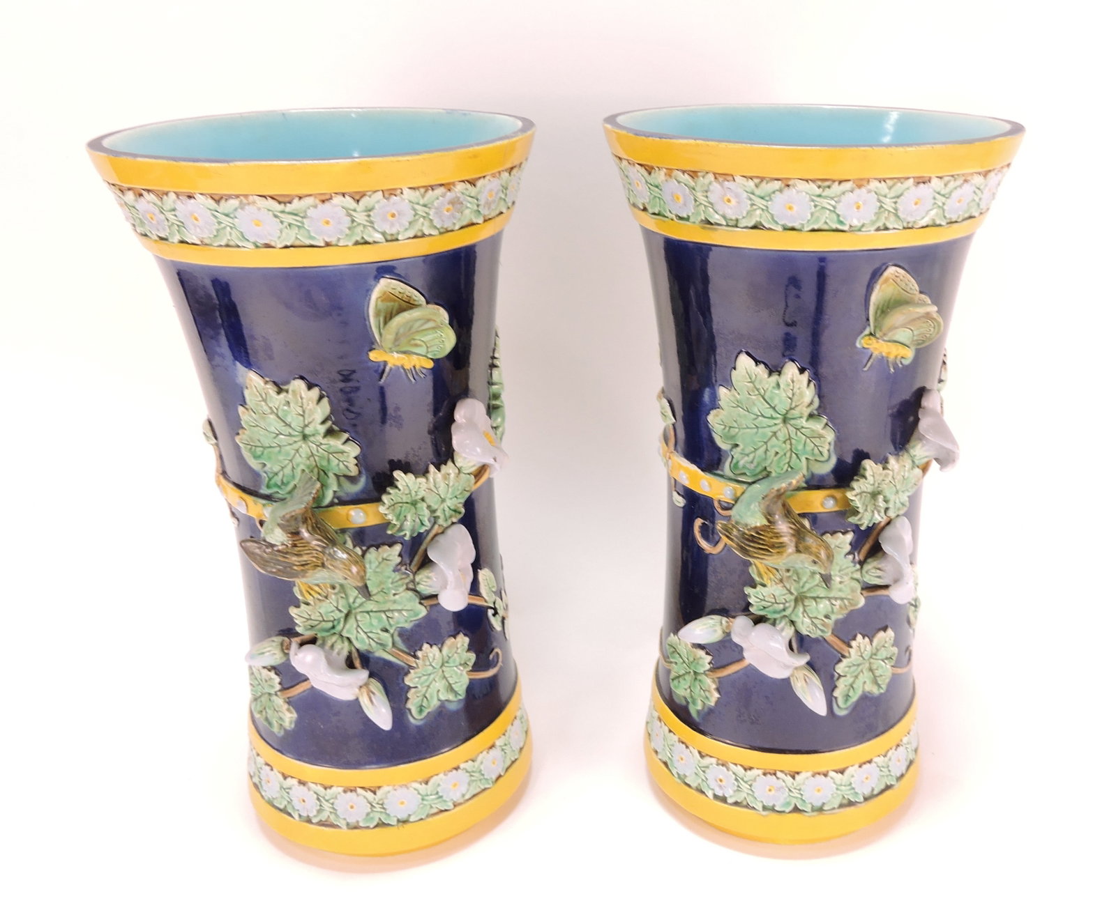 Holdcroft majolica pair of cobalt vases (1 of 2)