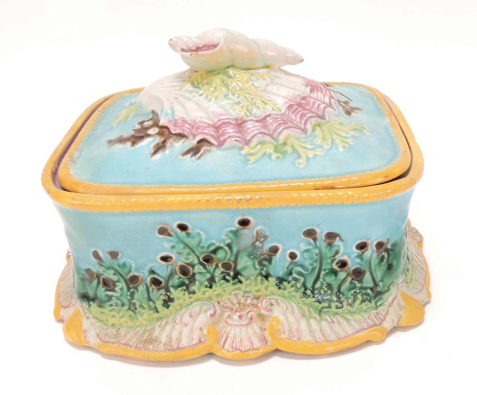 George Jones majolica shell sardine box, (1 of 2)