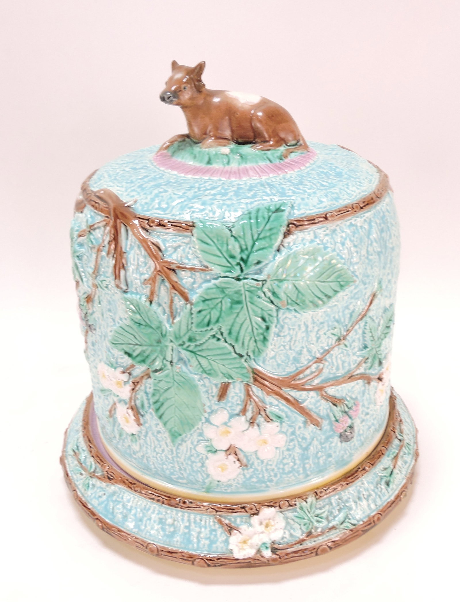 English turquoise majolica cheese (1 of 3)