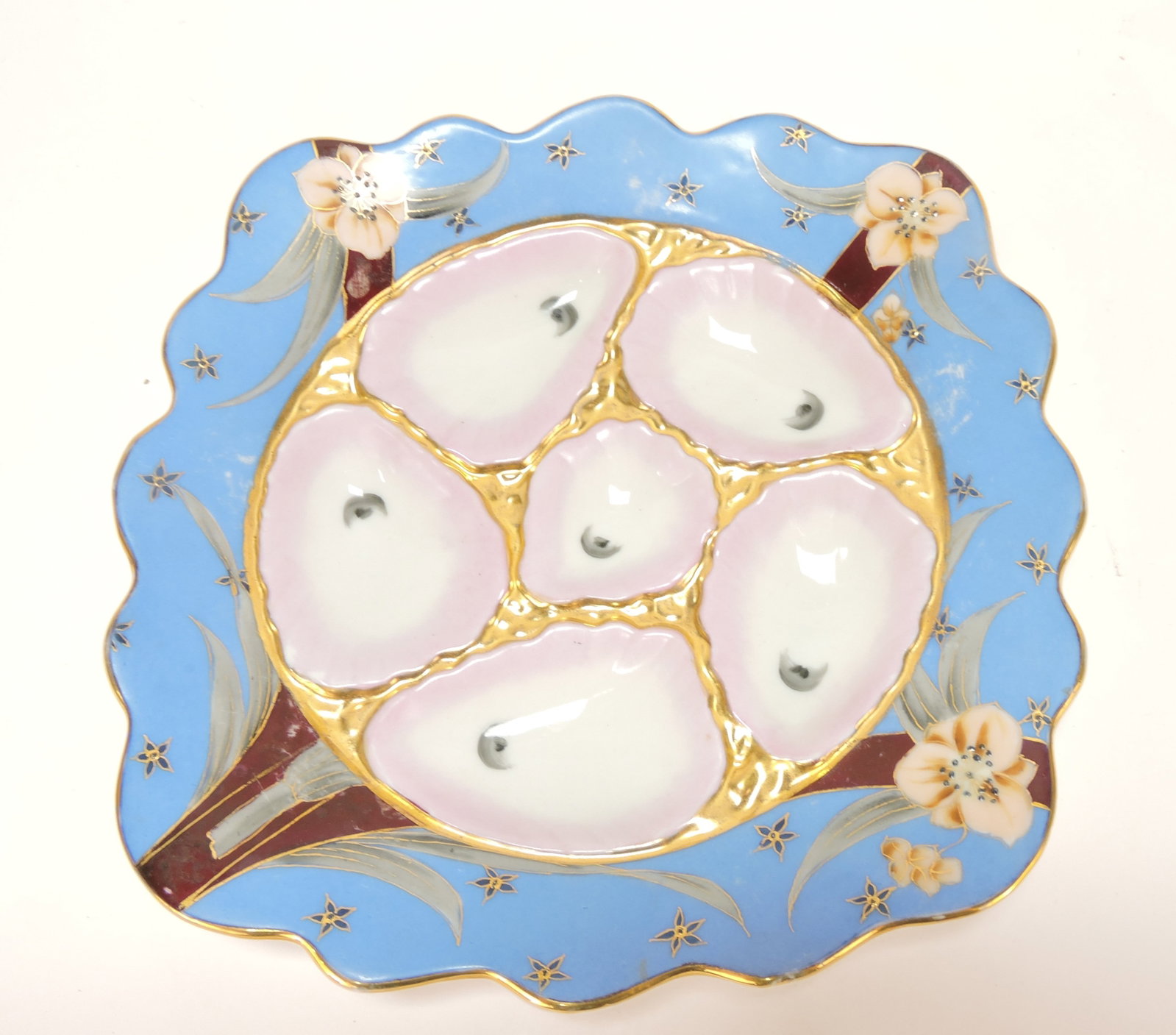 Porcelain 5 well oyster plate, 8 3/4": .