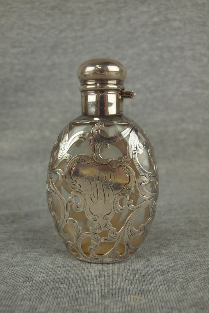 Alvin sterling silver overlay flast, 4 1/2", circa 1880: Alvin sterling silver overlay flast, 4 1/2", circa 1880