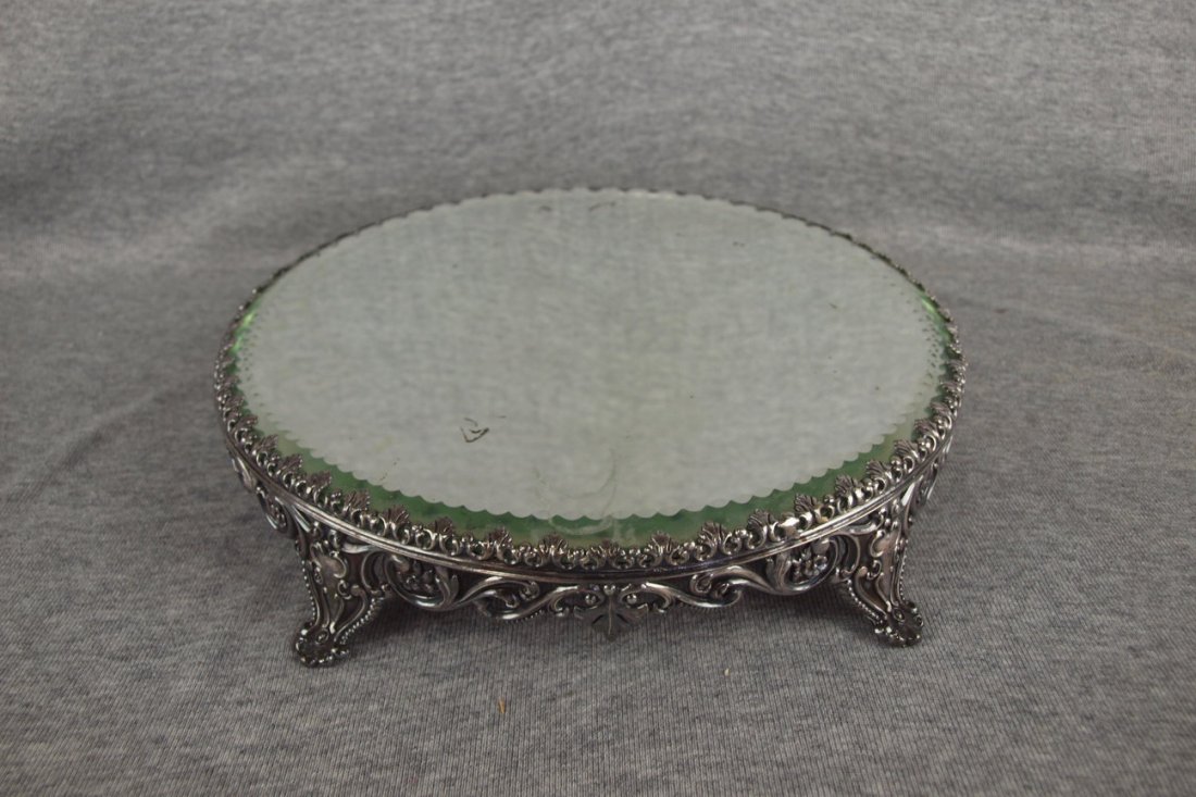 Beveled mirror plateau, 10"d, damage to silvering: Beveled mirror plateau, 10"d, damage to silvering