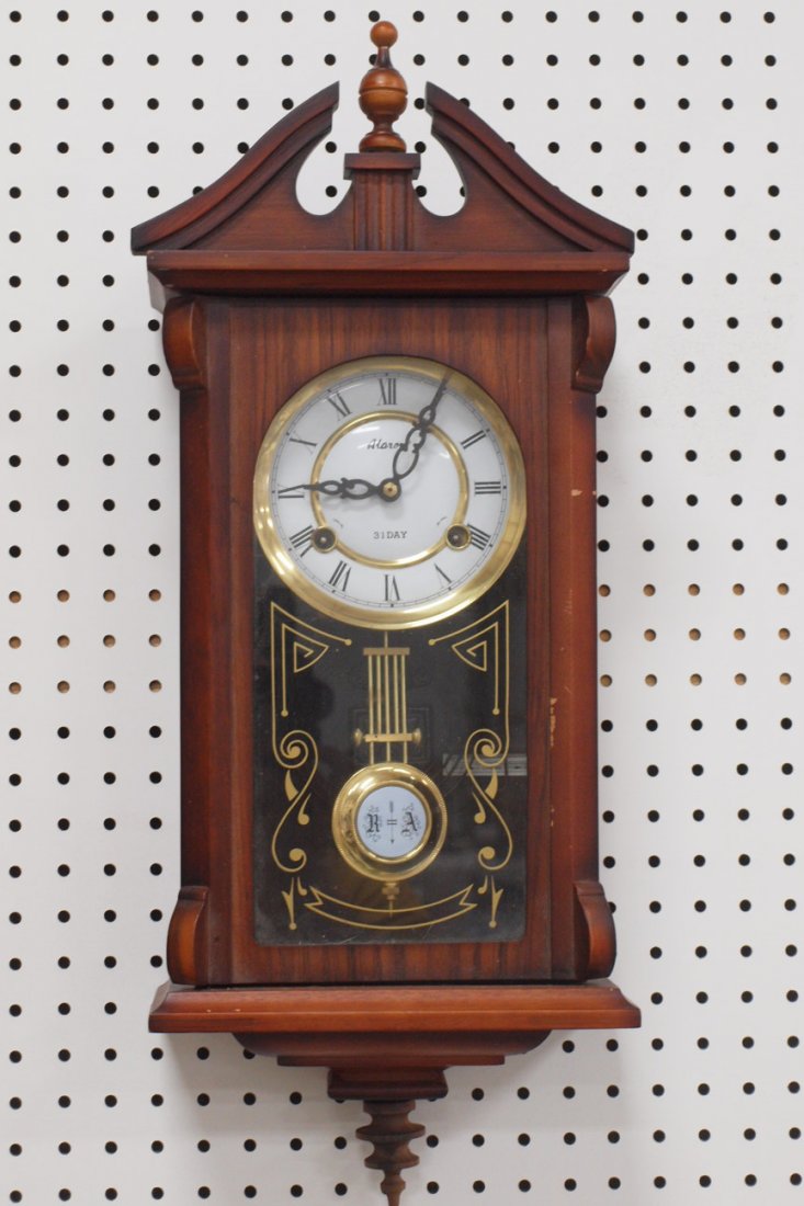 Contemporary wall regulator clock, walnut finish, 24": Contemporary wall regulator clock, walnut finish, 24"