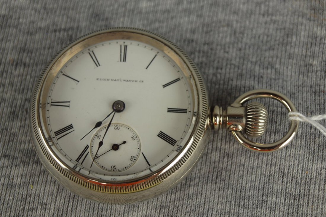 Elgin open face pocket watch, 18s, 11j, nickel silver: Elgin open face pocket watch, 18s, 11j, nickel silver case