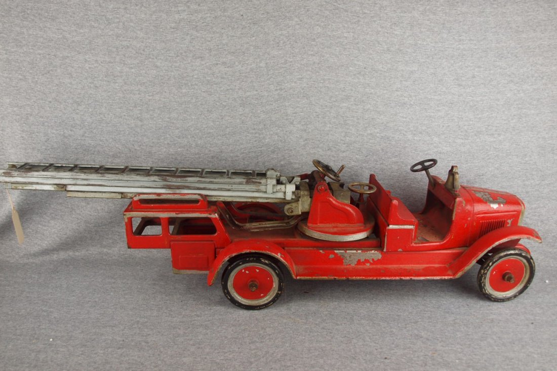 Buddy L 1920's Fire Ladder Truck, early repaint, 30": Buddy L 1920's Fire Ladder Truck, early repaint, 30"