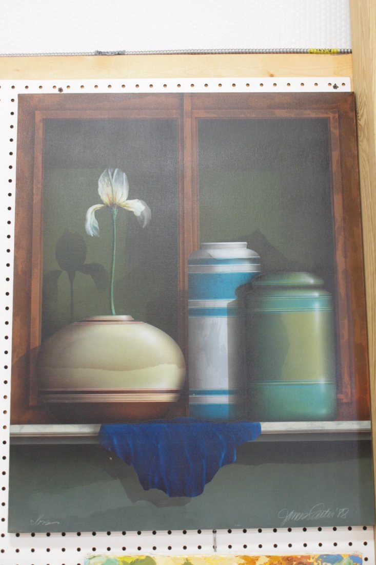 James Carter (1942 -, Connecticut) acrylic on canvas: James Carter (1942 -, Connecticut) acrylic on canvas painting, "Iris" dated 1988, 24" x 30", unframed