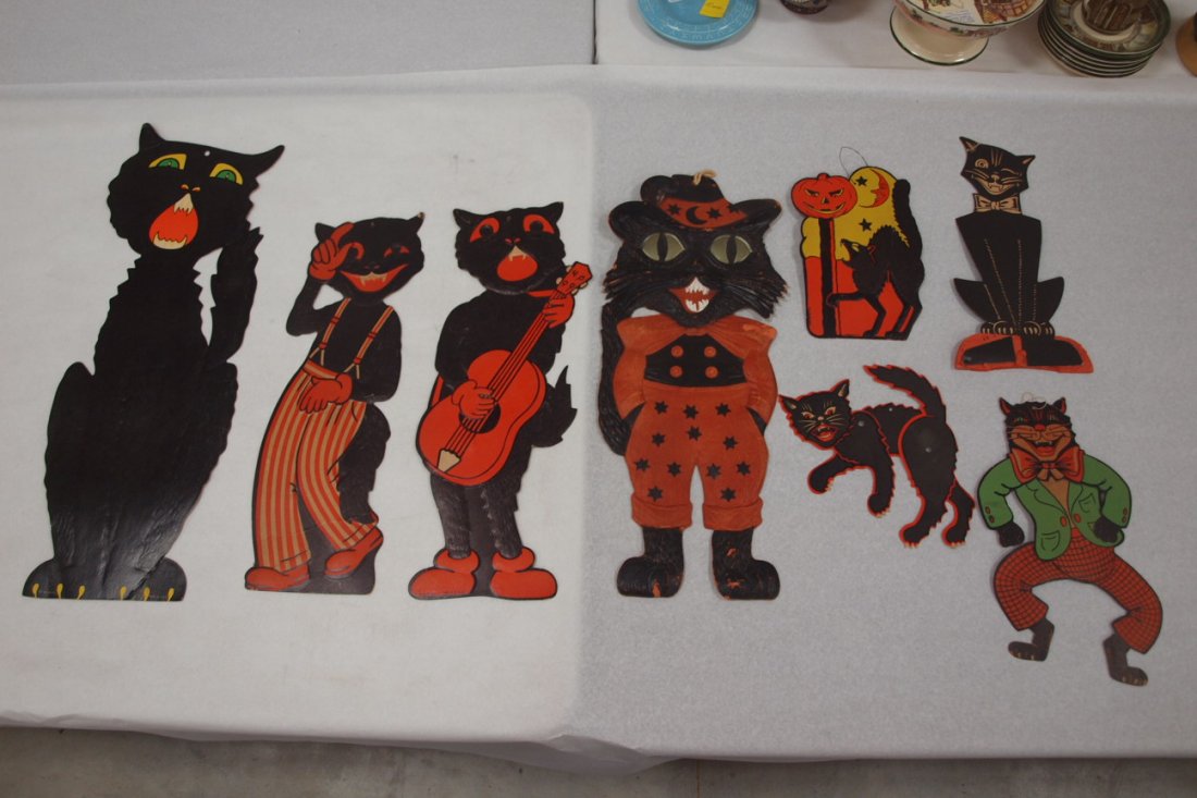 Halloween lot of 8 cardboard die cut cats, Luhrs,: Halloween lot of 8 cardboard die cut cats, Luhrs, Germany and others