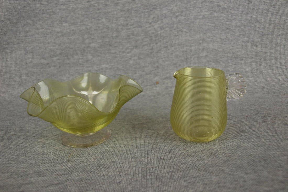 Stevens & Williams threaded glass cream and sugar: Stevens & Williams threaded glass cream and sugar