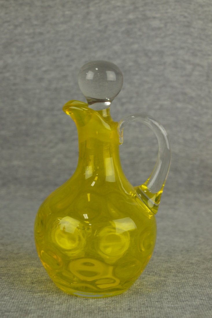 Canary yellow thumbprint cruet , 5 3/4": Canary yellow thumbprint cruet , 5 3/4"