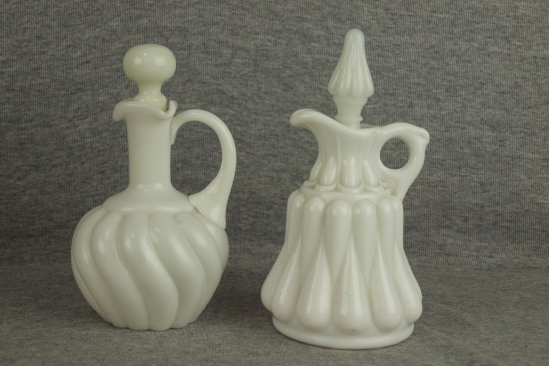 2 Fenton milk glass cruets: 2 Fenton milk glass cruets