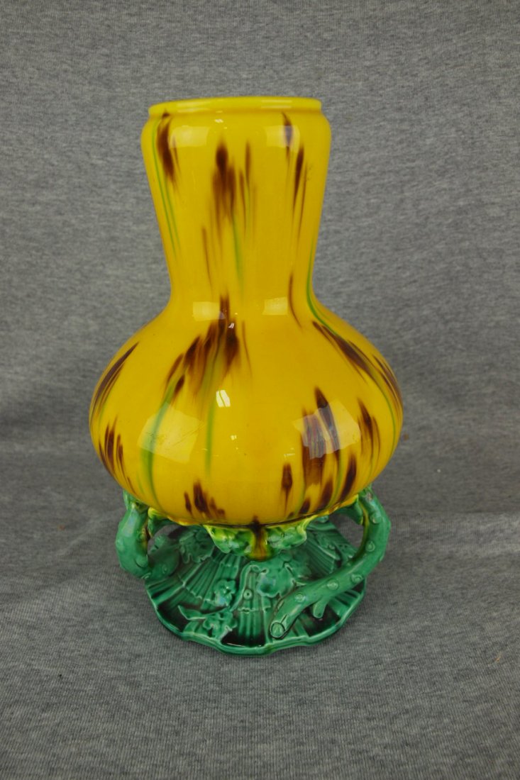 Minton majolica rare egg plant or gourd vase, 11",: Minton majolica rare egg plant or gourd vase, 11", shape no. 1391, hairline to base