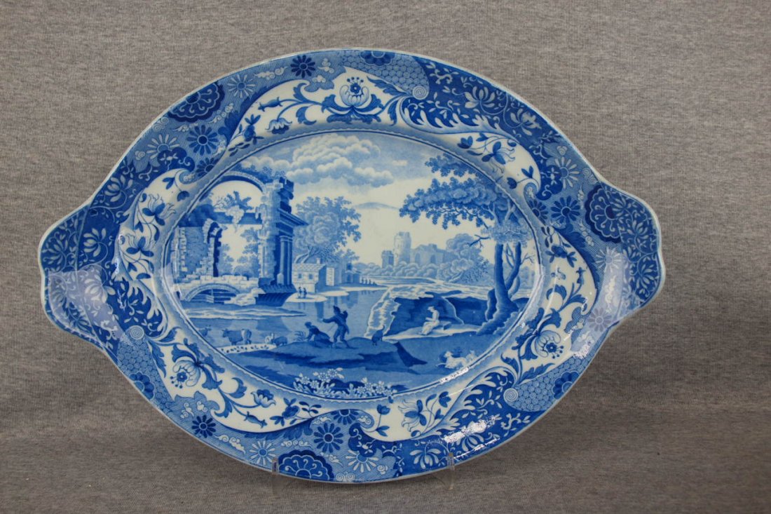 Spode "Italian" large blue and shite Staffordshire: Spode "Italian" large blue and shite Staffordshire platter, 17", circa 1816-20
