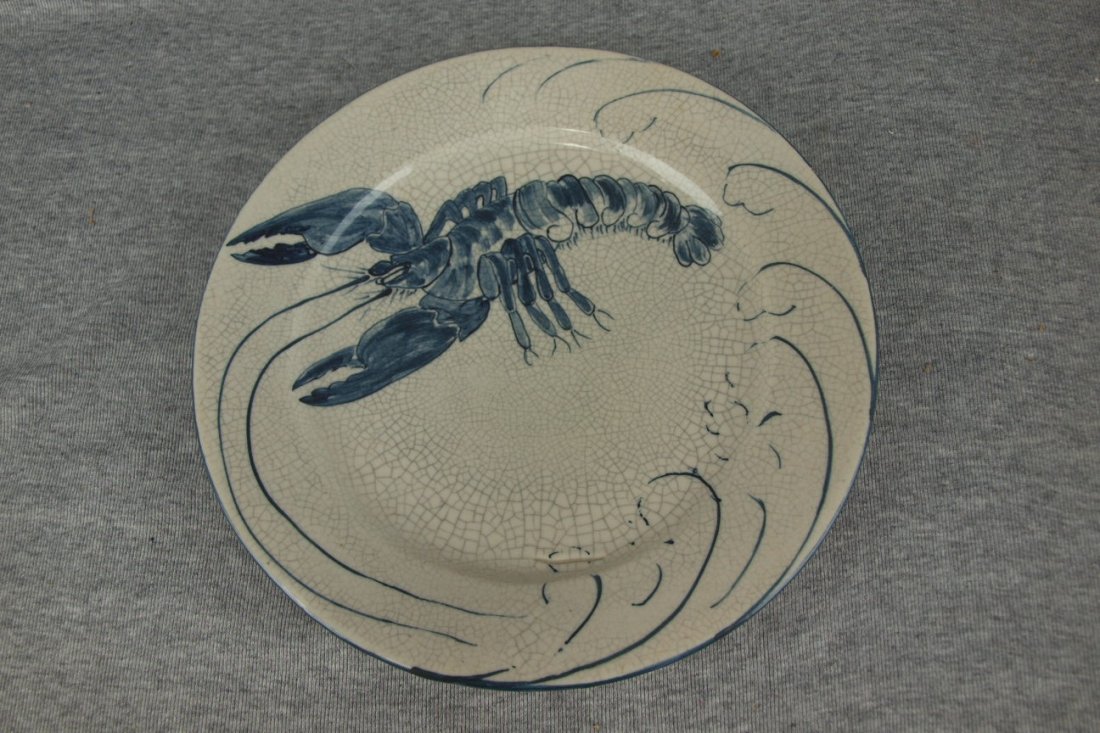 Dedham Pottery lobster plate, 9 3/4", rim chip: Dedham Pottery lobster plate, 9 3/4", rim chip