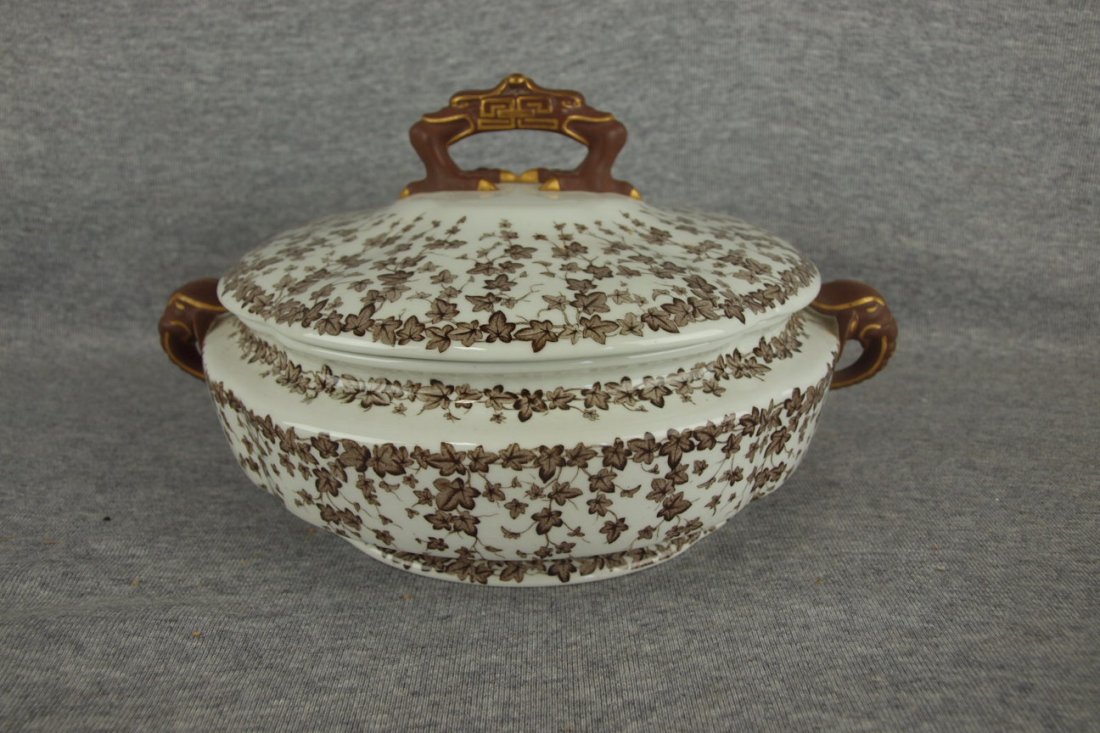 Royal Worcester covered tureen with elephant handles, 9: Royal Worcester covered tureen with elephant handles, 9 1/2"