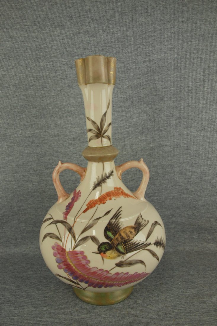 Royal Worcester bottle vase with bird, 14": Royal Worcester bottle vase with bird, 14"