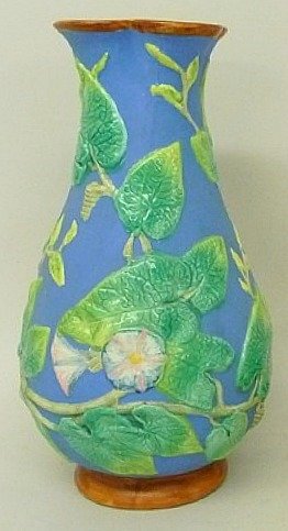 COPELAND rare majolica lavender convolvulus vase, 6",: COPELAND rare majolica lavender convolvulus vase, 6", great color, hairline, the lavender finish is unglazed
