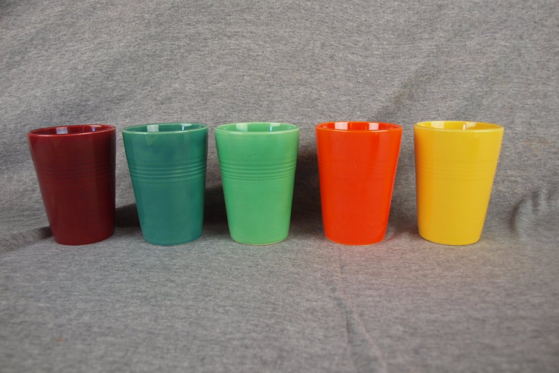 Fiesta Harlequin lot of 5 water tumblers - maroon,: Fiesta Harlequin lot of 5 water tumblers - maroon, spruce green, green, red and yellow