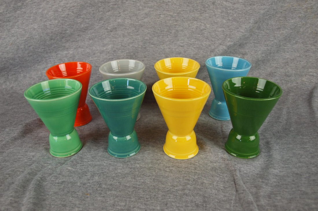 Fiesta Harlequin lot of 8 double egg cups - red, gray,: Fiesta Harlequin lot of 8 double egg cups - red, gray, 2 yellow, turquoise, green, spruce green and forest green