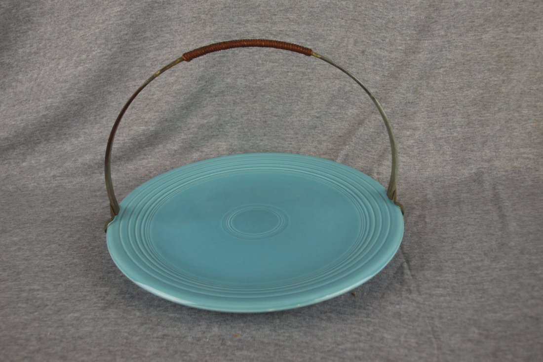 Fiesta turquoise 13" chop plate with metal handle: Fiesta turquoise 13" chop plate with metal handle
