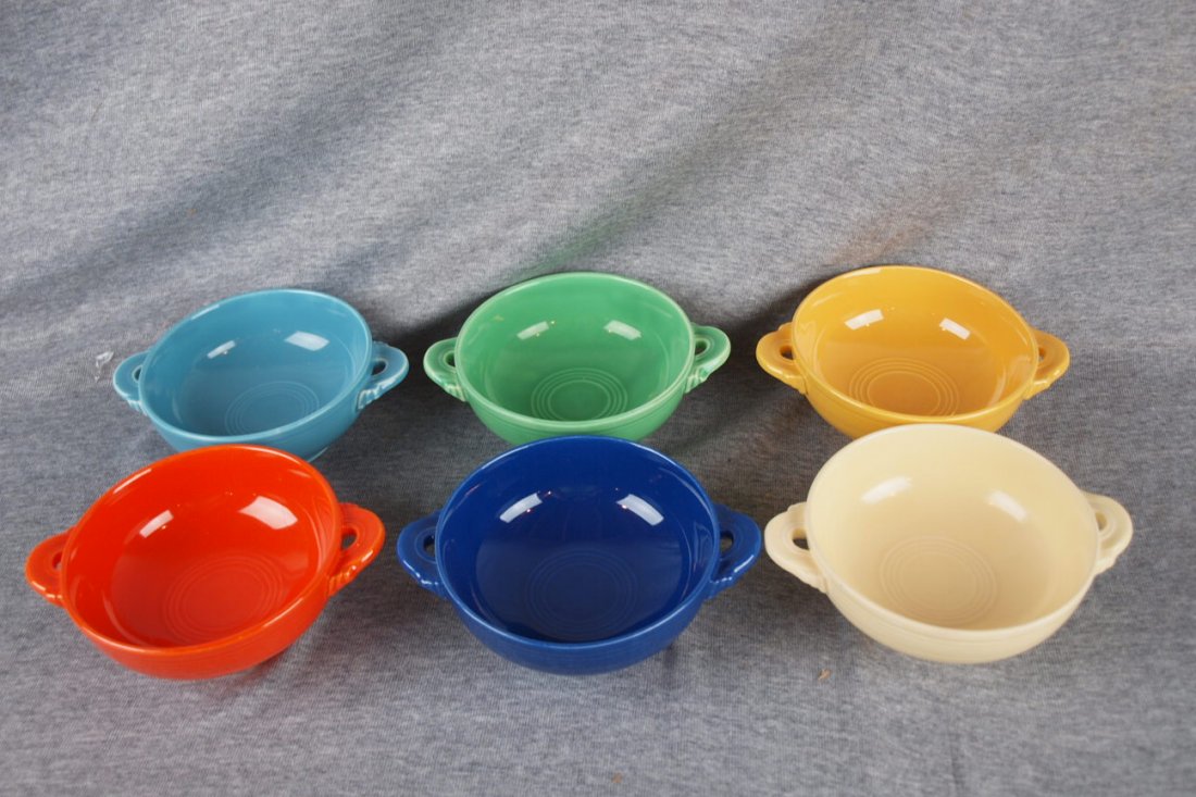 Fiesta cream soup group - original 6 colors - red,: Fiesta cream soup group - original 6 colors - red, cobalt, ivory, turquoise, green and yellow
