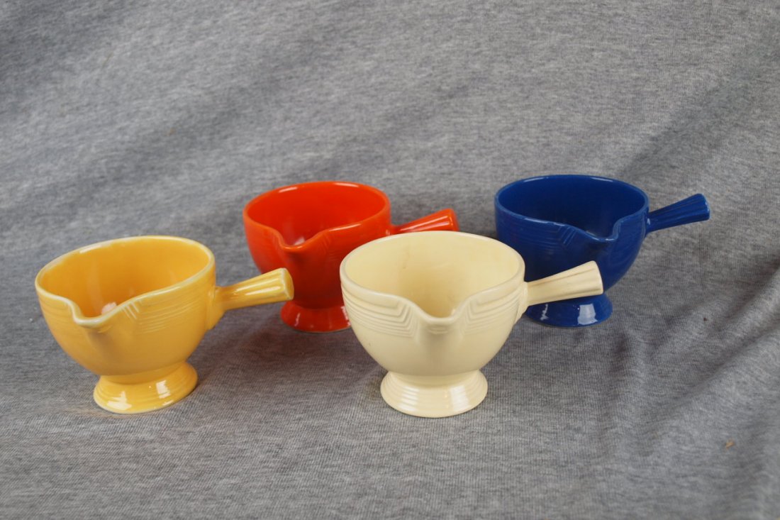 Fiesta stick handled creamer group - red, cobalt, ivory: Fiesta stick handled creamer group - red, cobalt, ivory and yellow