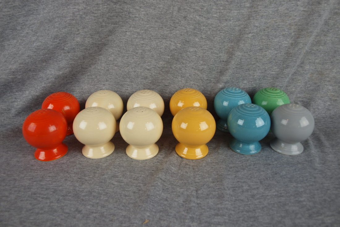 Fiesta salt & pepper group - pair - red, 2 ivory,: Fiesta salt & pepper group - pair - red, 2 ivory, yellow and turquoise - singles - grayand green