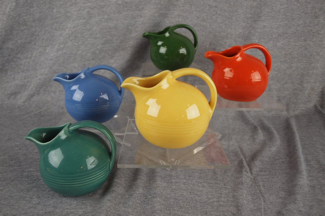 Fiesta Harlequin novelty creamer group - dark green,: Fiesta Harlequin novelty creamer group - dark green, mauve blue, red, yellow, spruce green