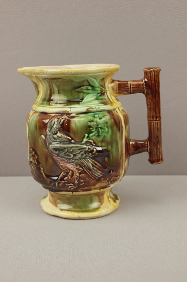Majolica mottled eagle pitcher 6 1/2": Majolica mottled eagle pitcher 6 1/2"