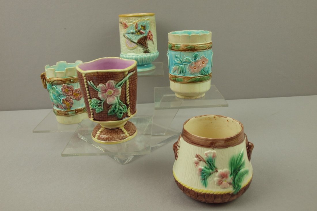 Majolica lot of 5 spooners _x000D_: Majolica lot of 5 spooners
