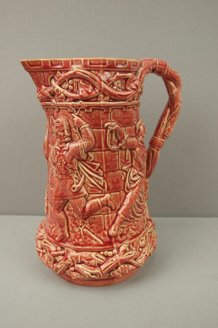 Minton Majolica rare single colored tower jug, 9 1/2",: Minton Majolica rare single colored tower jug, 9 1/2", spout repair, shape # 1231