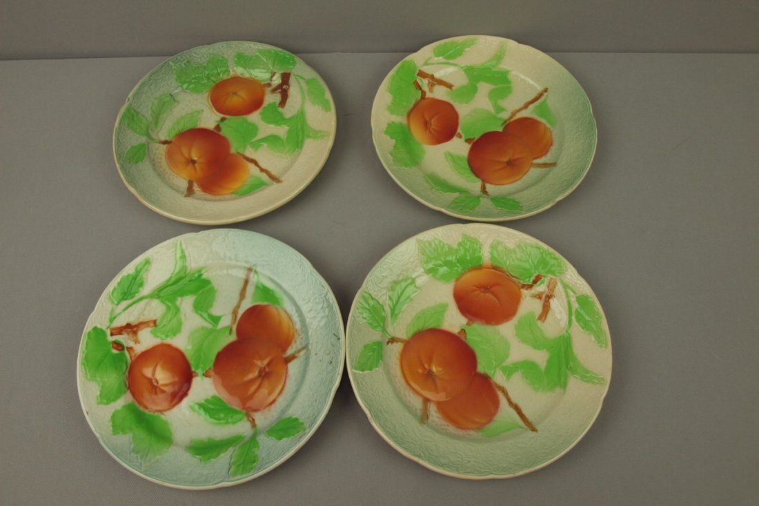 French St. Clement set of 4 Majolica fruit plates, 8: French St. Clement set of 4 Majolica fruit plates, 8 1/2"