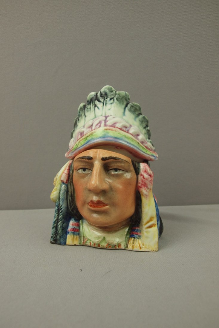 Continental Majolica Indian chief humidor 6": Continental Majolica Indian chief humidor 6"