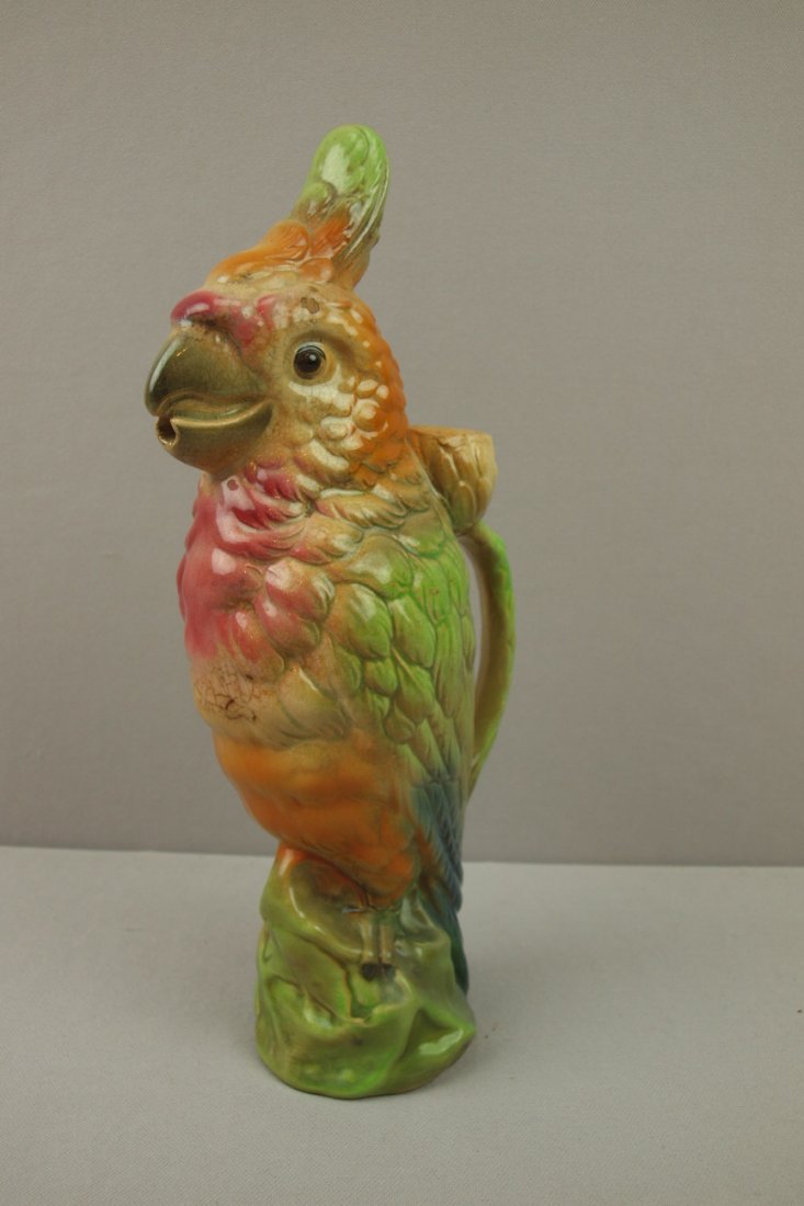 St Clement Majolica parrot decanter 12": St Clement Majolica parrot decanter 12"