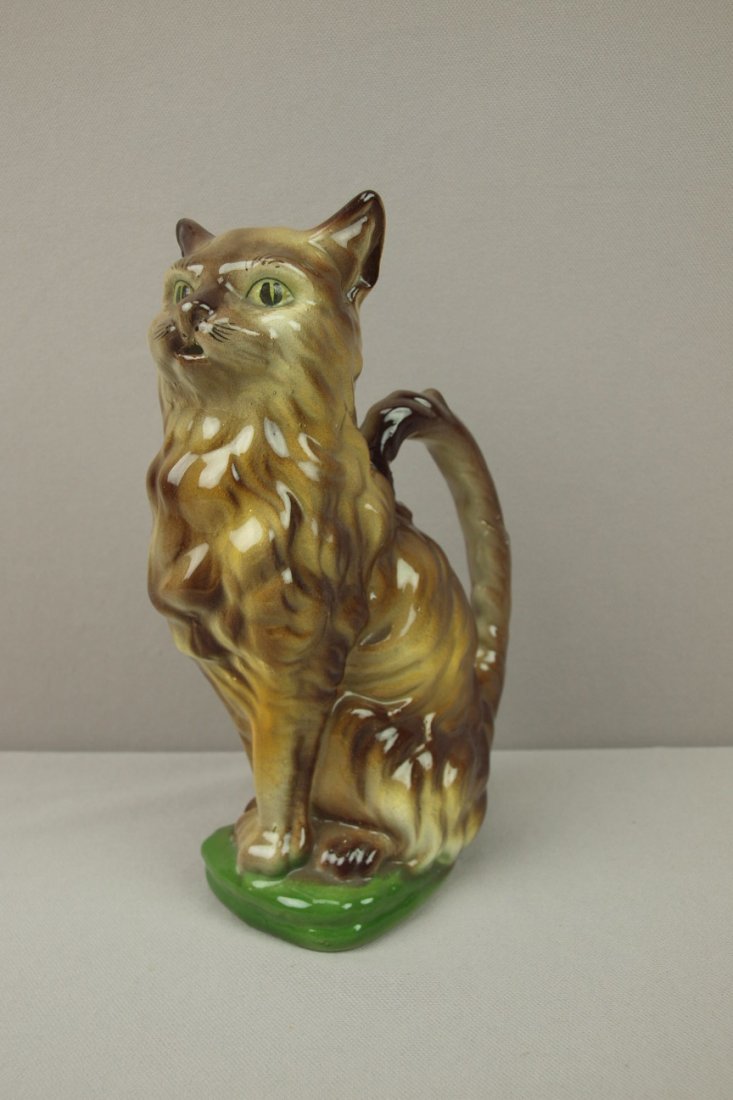 Majolica St Clement French figural cat pitcher, 9 1/4",: Majolica St Clement French figural cat pitcher, 9 1/4", ref. Cunningham pg 97