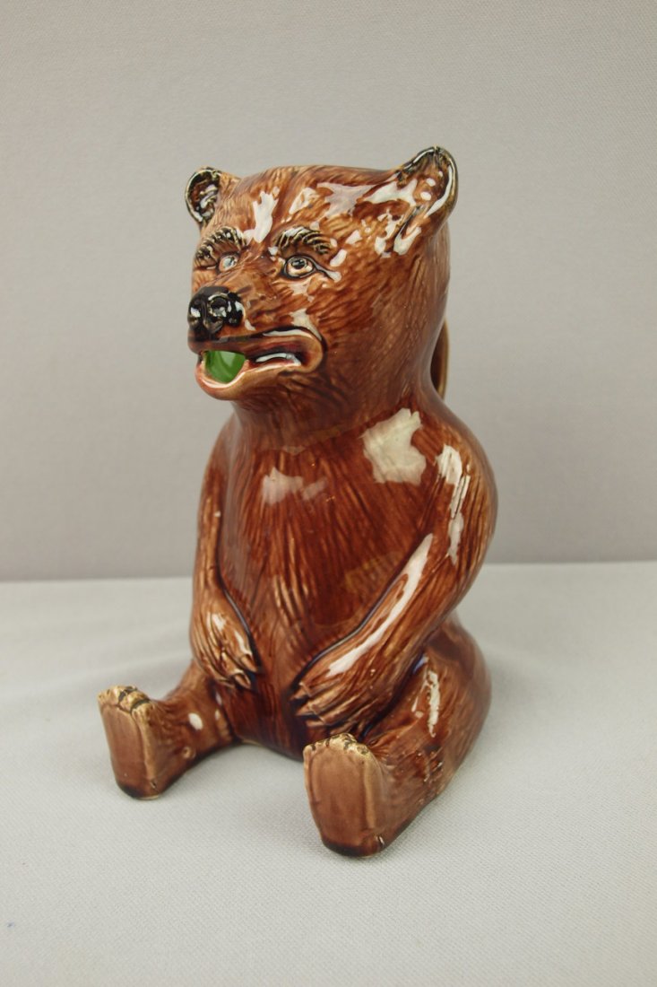 Majolica figural seated bear pitcher, 7 1/2": Majolica figural seated bear pitcher, 7 1/2"