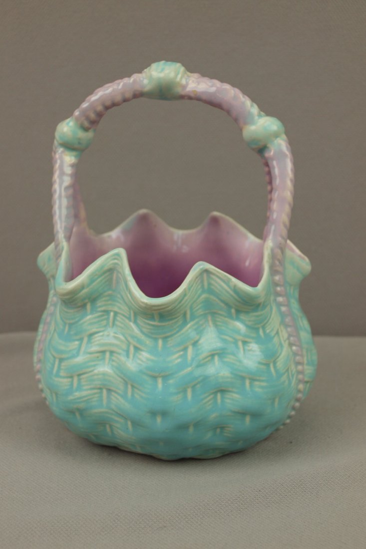 Majolica basket with rope handle 5 1/2": Majolica basket with rope handle 5 1/2"